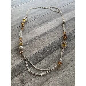 Necklace Fashion Chain Yellow Faceted Beads Asymmetric 32” + 2.5”